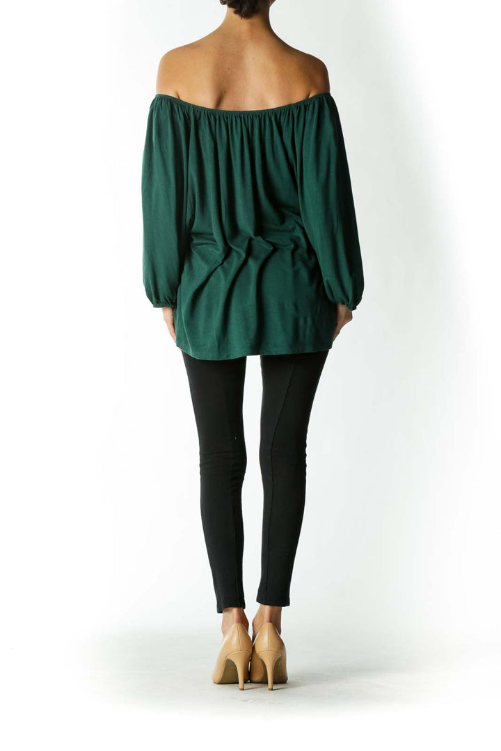 Forest Green Off-The-Shoulder Peasant Sleeve Knit Top