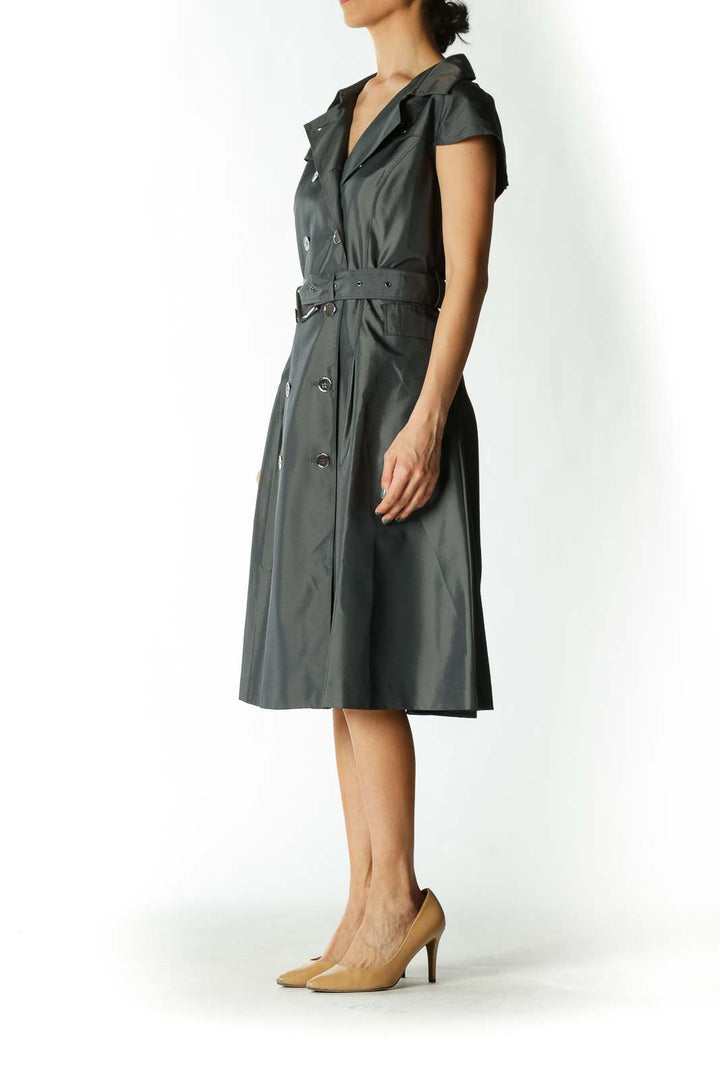 Gray Shirt Dress with Belt