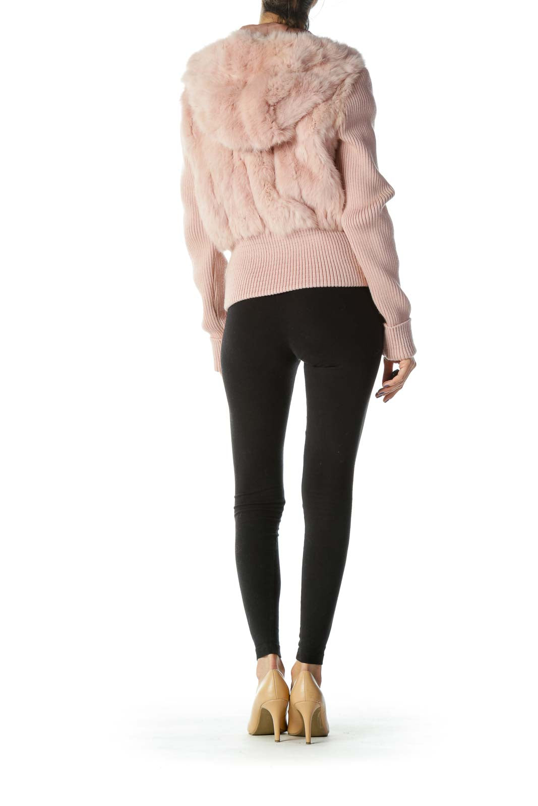 Light-Pink Dyed-Rabbit-Fur Hooded Fitted Jacket