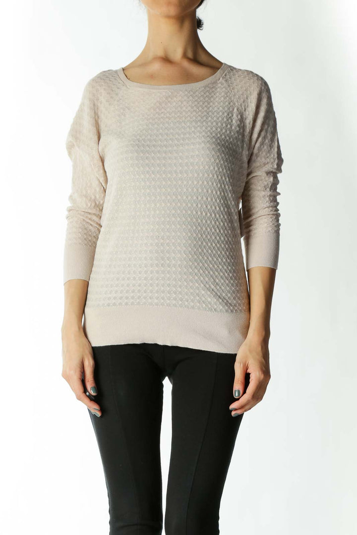 Beige Light-Weight Back-Buttoned Sweater with Taped Sleeves and Waist