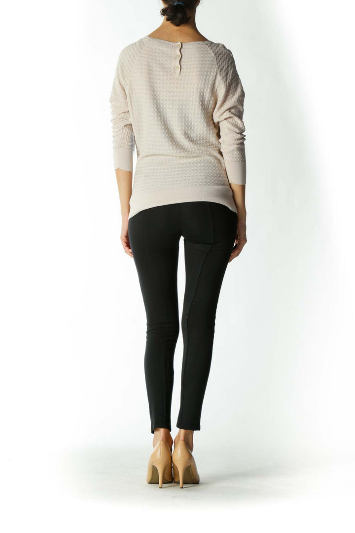 Beige Light-Weight Back-Buttoned Sweater with Taped Sleeves and Waist