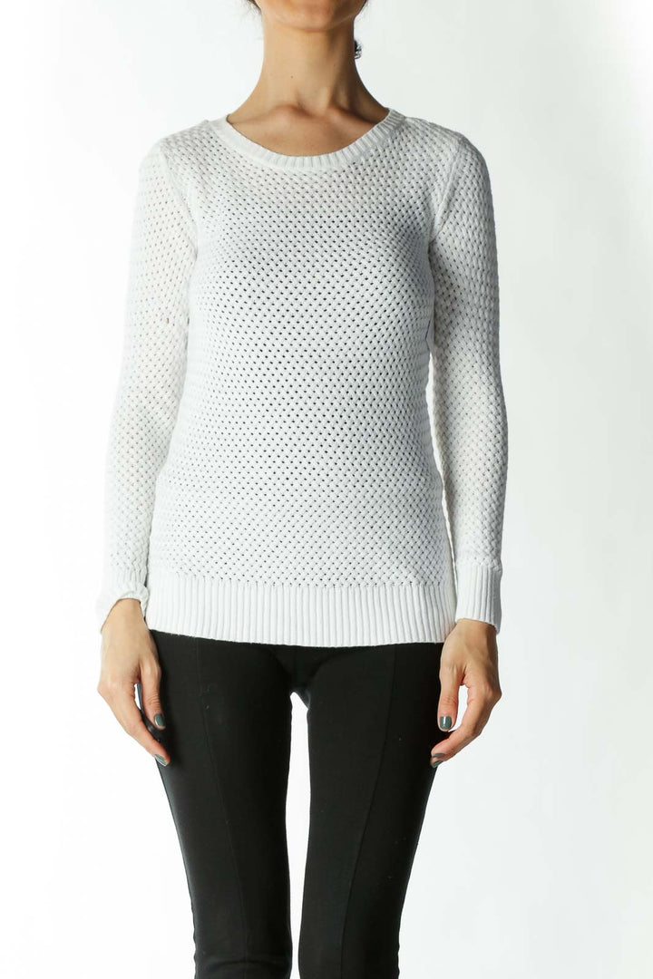 White Crocheted Knit-Back Light-Weight Sweater