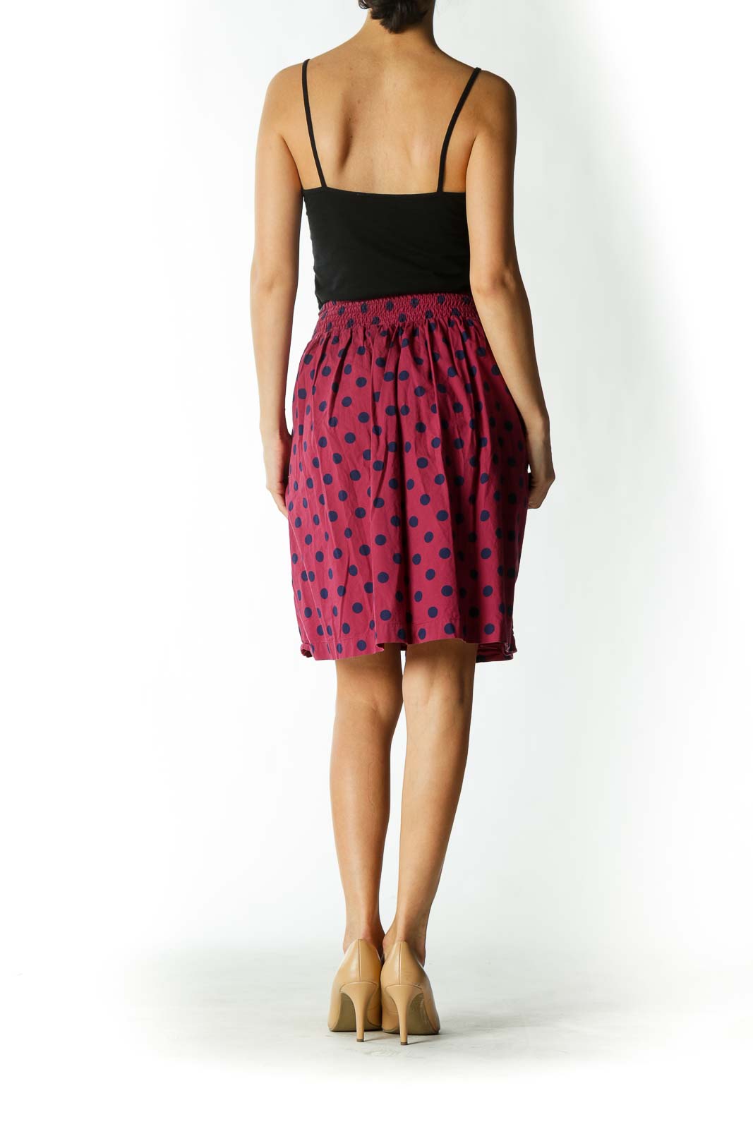 Burgundy/Navy-Blue 100% Cotton Pocketed Lined Skirt