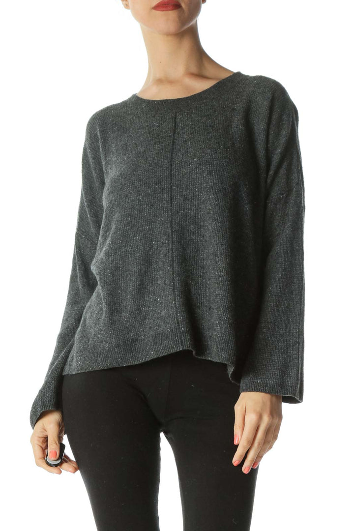 Gray Wool Alpaca Long-Sleeve Raised-Center-Seam Knit Top