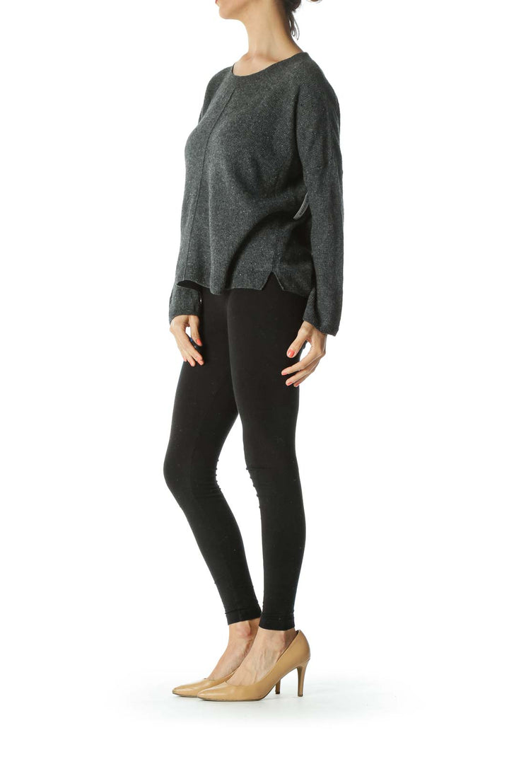 Gray Wool Alpaca Long-Sleeve Raised-Center-Seam Knit Top