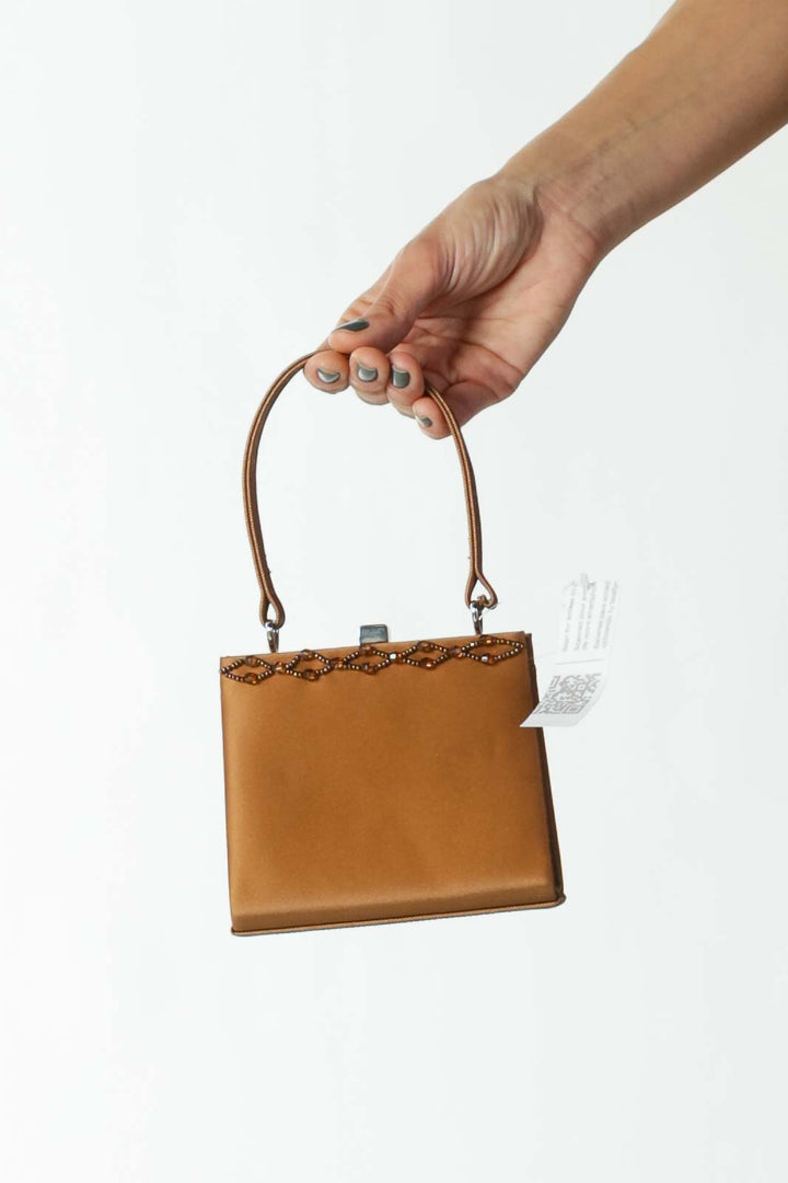 Brown Bejeweled Clip Hand bag Clutch