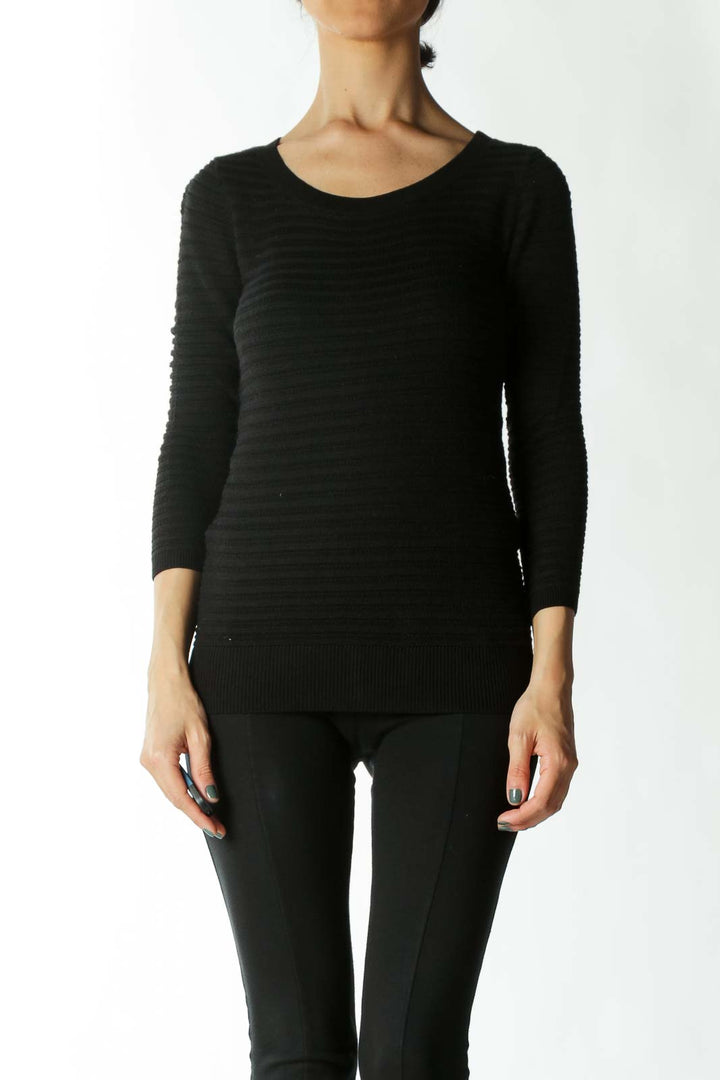 Black and Navy Striped Horizontal Knit Light-Weight Sweater