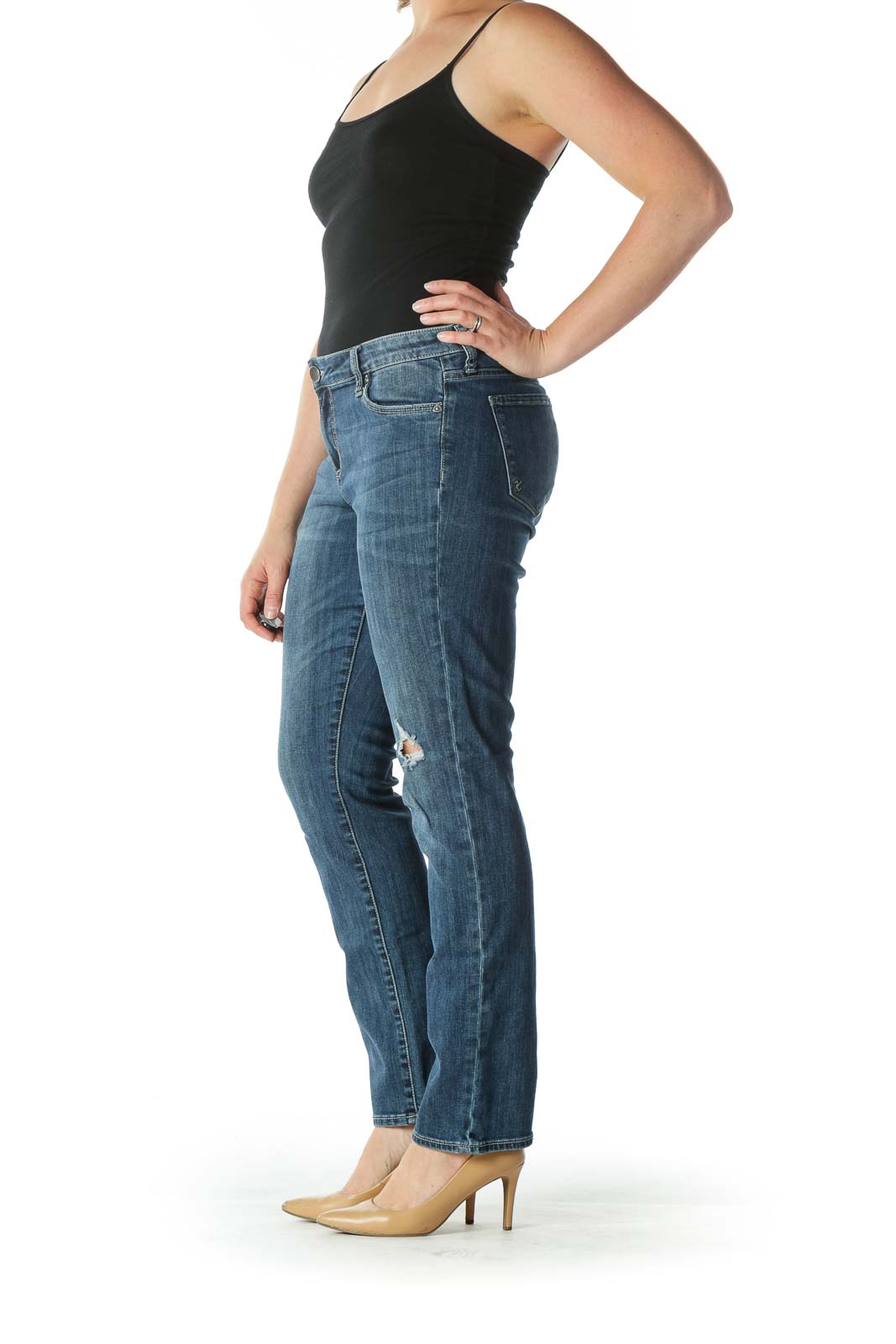 Blue Dark Wash Boyfriend Semi-Distressed Jeans