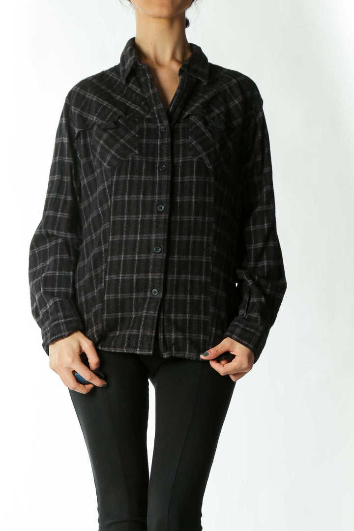 Black and Gray Plaid Heavy-Wear Fitted Button-Down