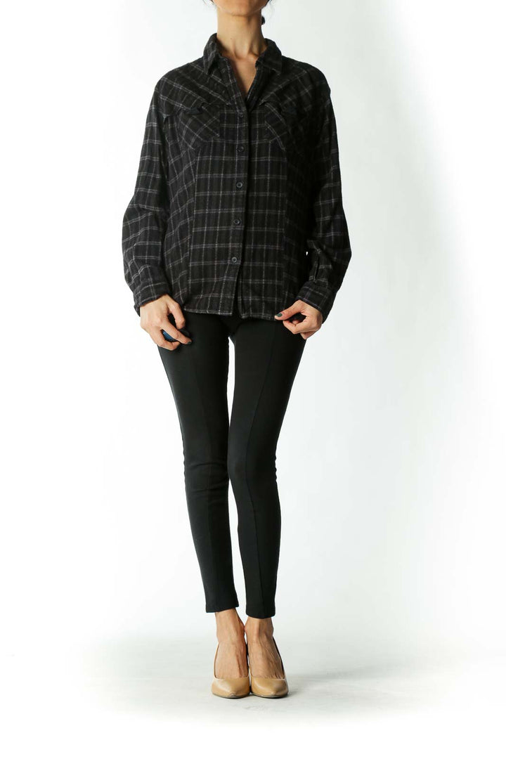 Black and Gray Plaid Heavy-Wear Fitted Button-Down