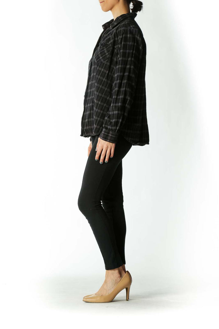 Black and Gray Plaid Heavy-Wear Fitted Button-Down