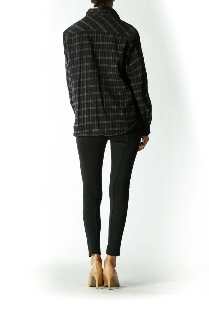 Black and Gray Plaid Heavy-Wear Fitted Button-Down