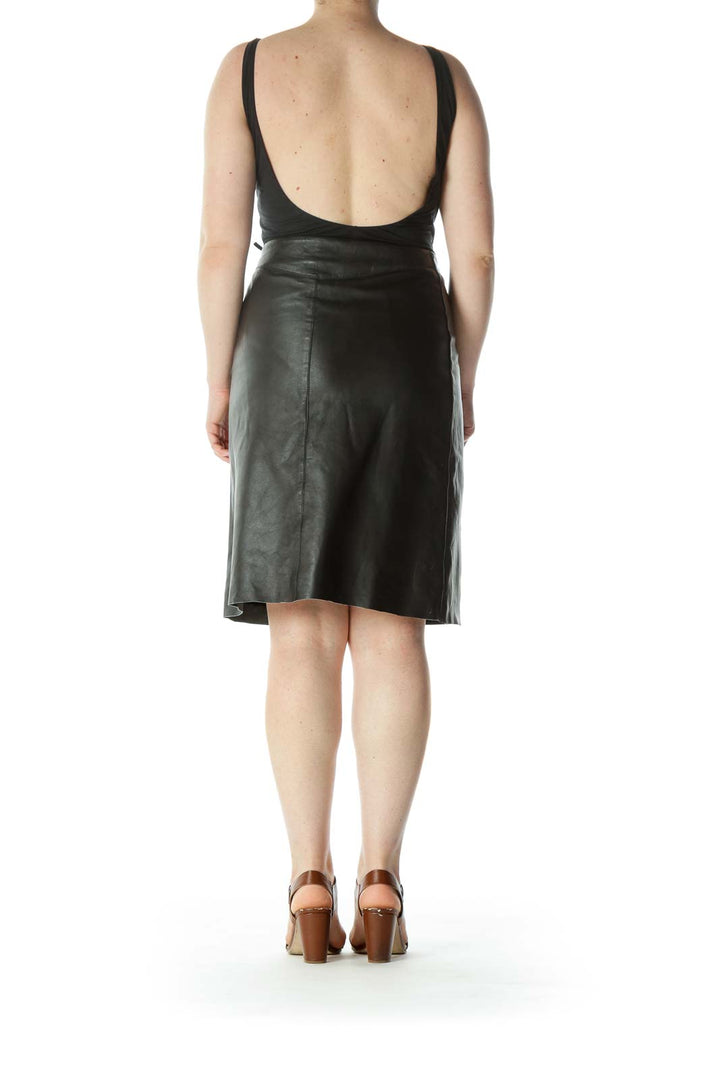 Dark-Brown Side-Zipper Mid-Length A-Line Lined Skirt