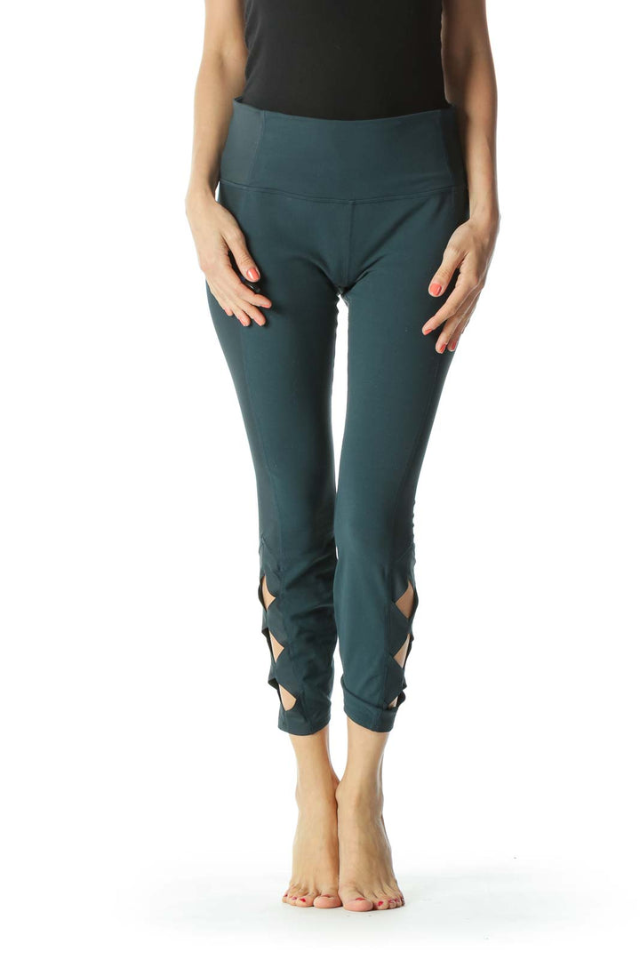 Emerald-Green Leg-Side-Geometric-Detail Leggings