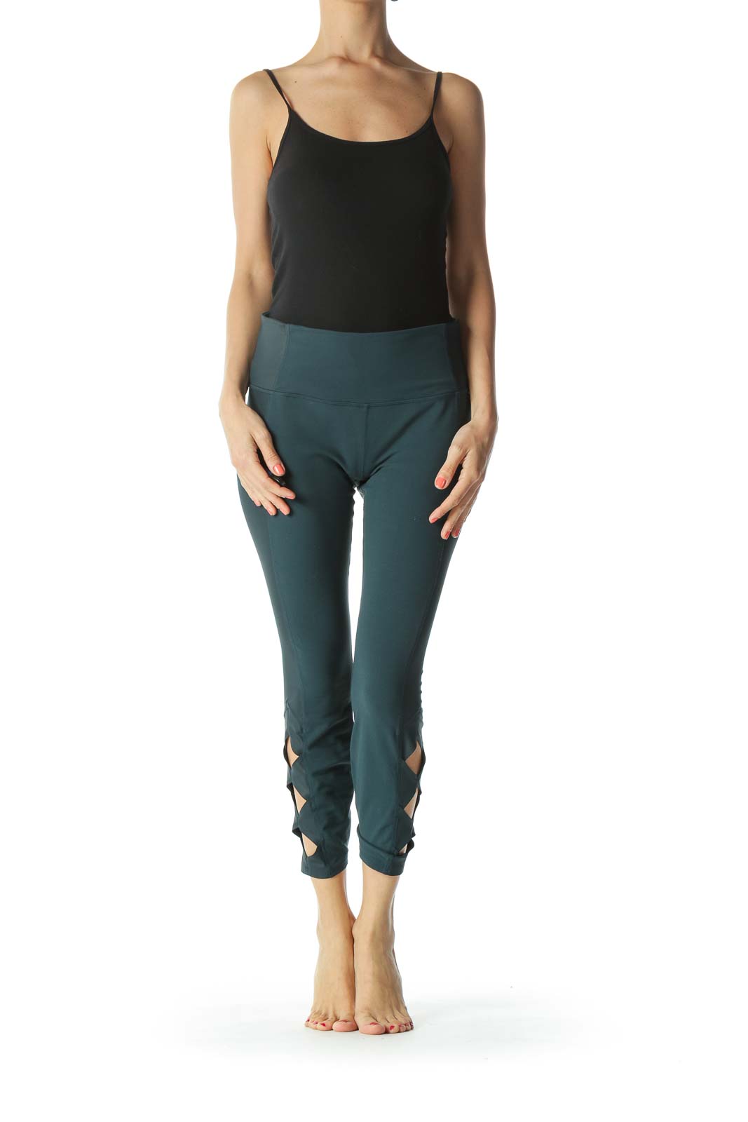 Emerald-Green Leg-Side-Geometric-Detail Leggings