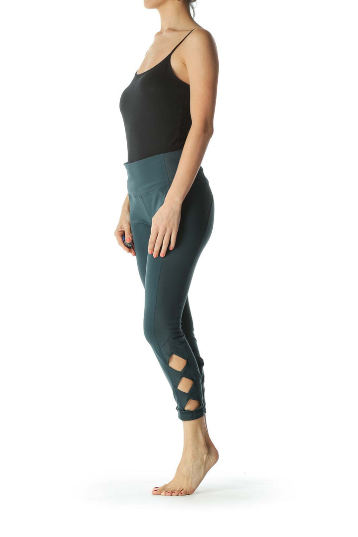 Emerald-Green Leg-Side-Geometric-Detail Leggings