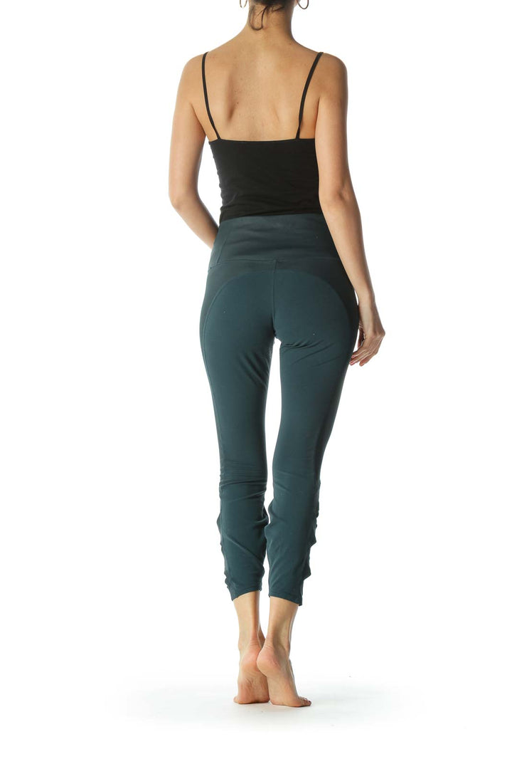 Emerald-Green Leg-Side-Geometric-Detail Leggings