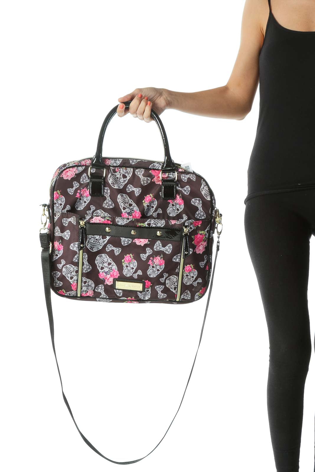 Brown and Pink Skull Print Tote Bag