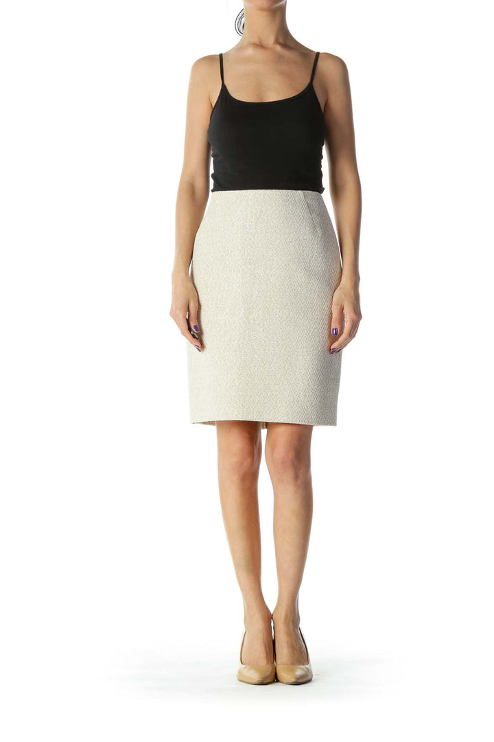 Beige Knit Double Zipper Pencil Skirt