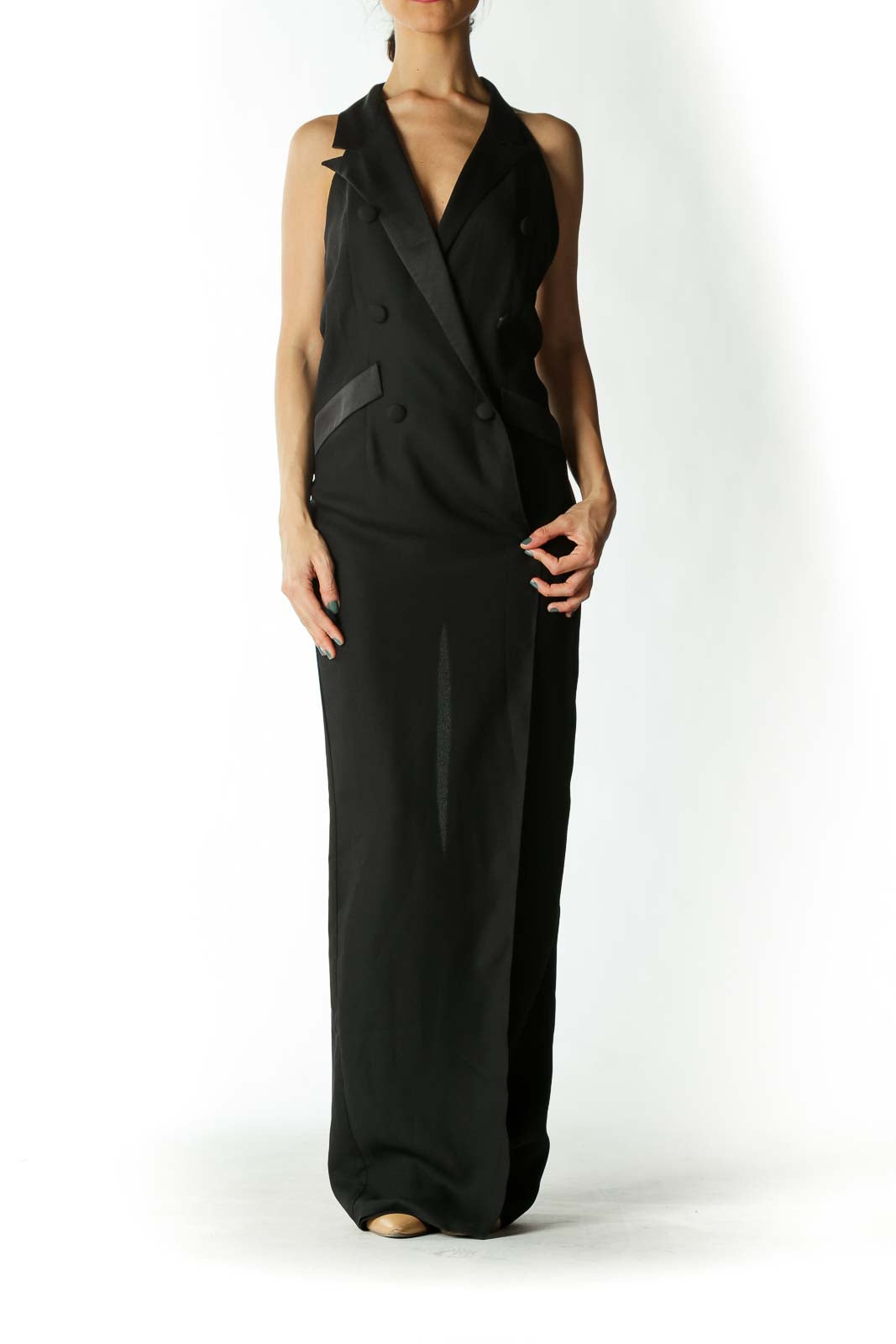 Black Mock-Trench Wide Leg Jumpsuit