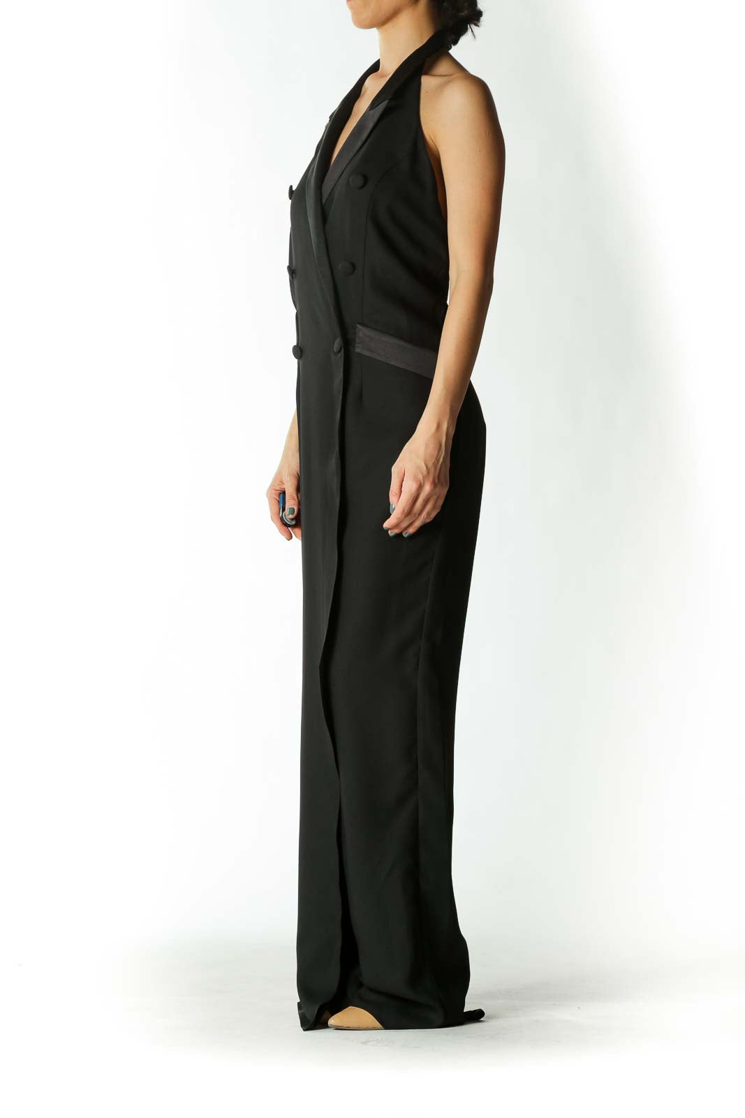 Black Mock-Trench Wide Leg Jumpsuit