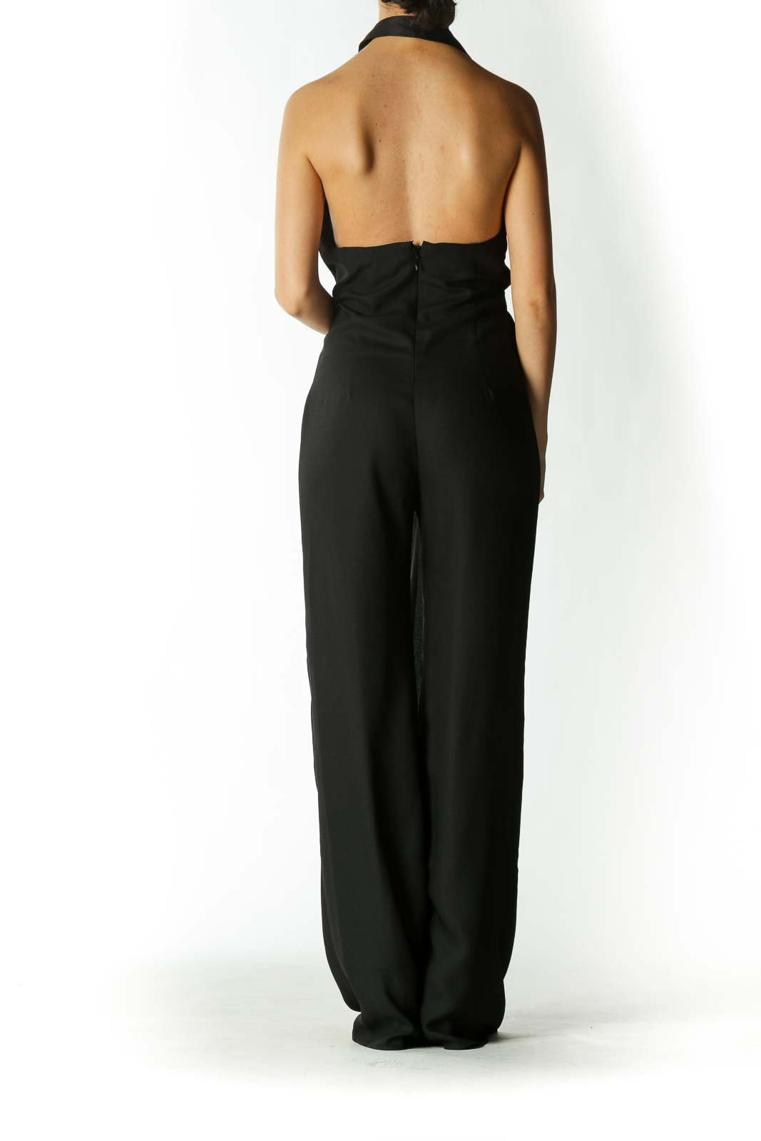 Black Mock-Trench Wide Leg Jumpsuit