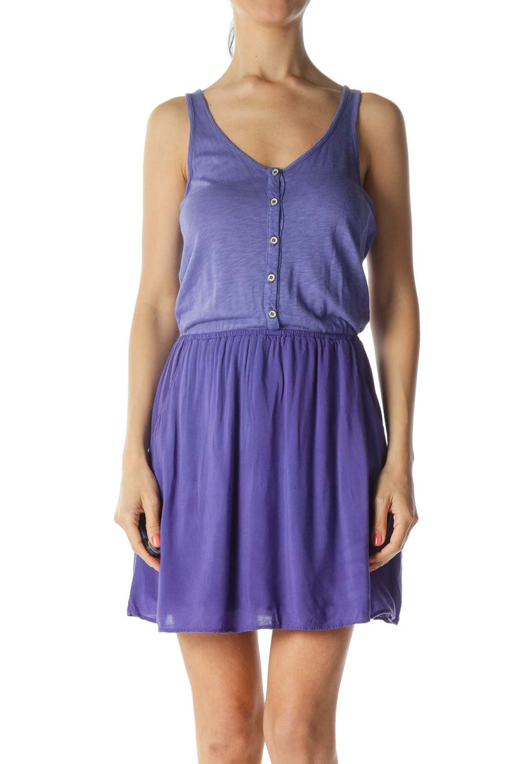 Purple Supima Cotton Pocketed Buttoned Jersey Dress