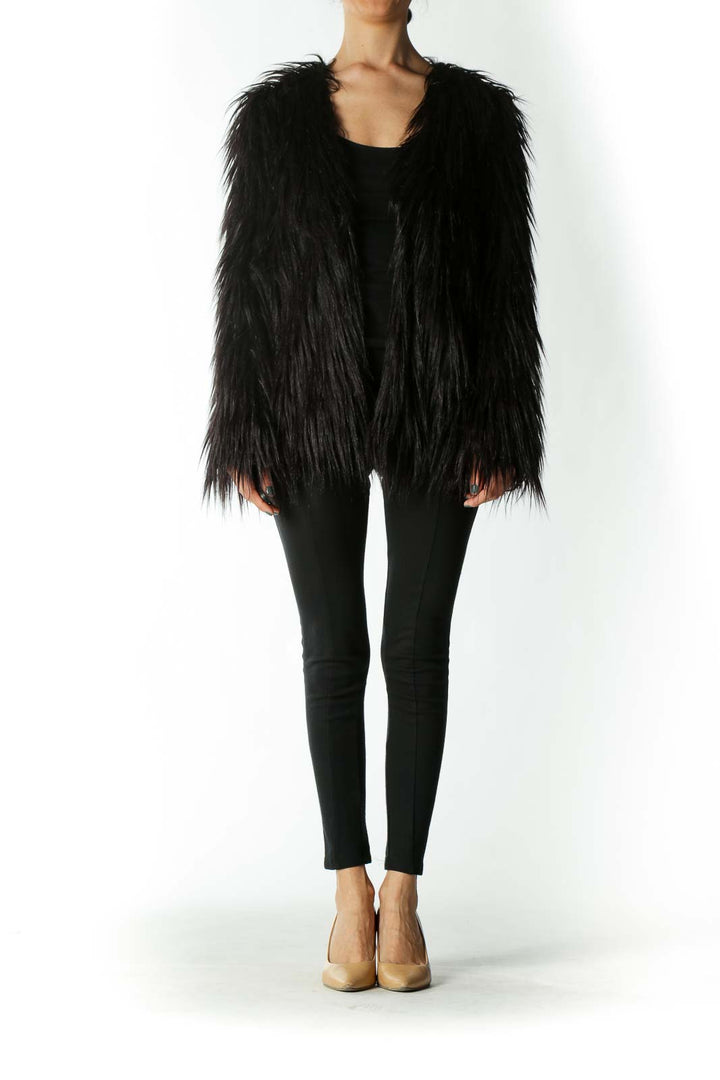 Black Faux-Fur Single-Closure Jacket