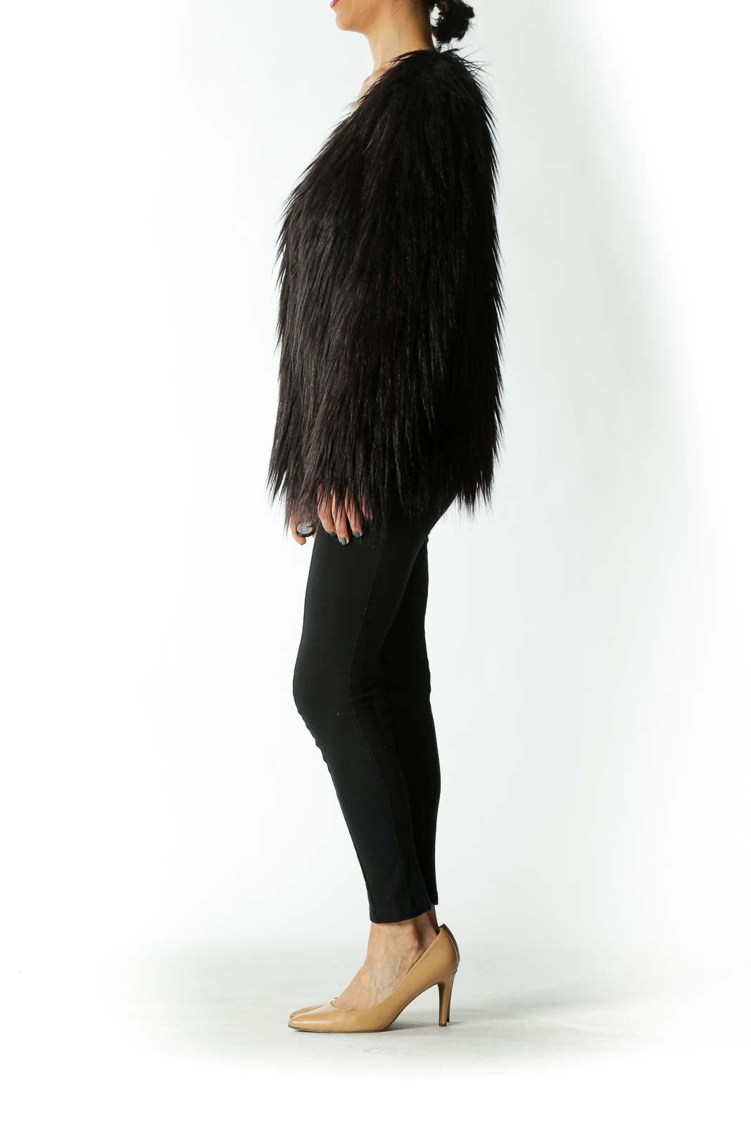 Black Faux-Fur Single-Closure Jacket