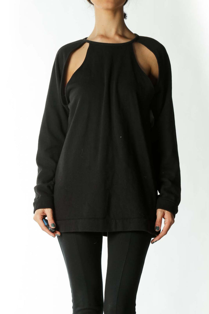 Black Shoulder Cut-Out Crew-Neck Sweatshirt