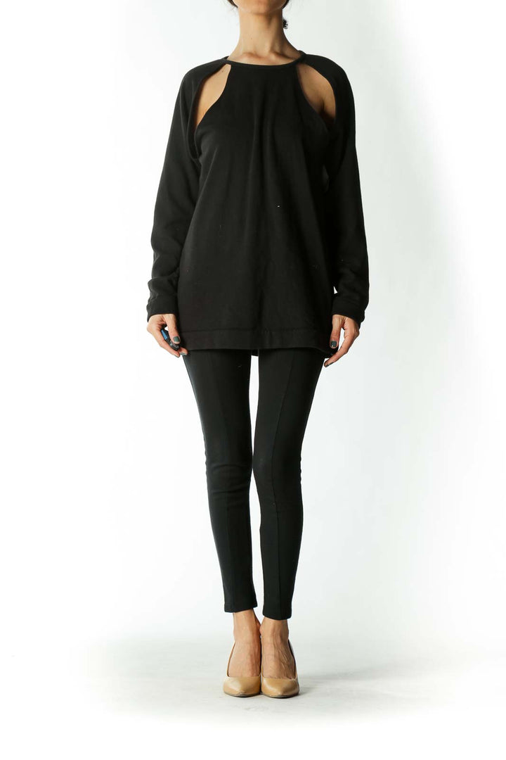 Black Shoulder Cut-Out Crew-Neck Sweatshirt