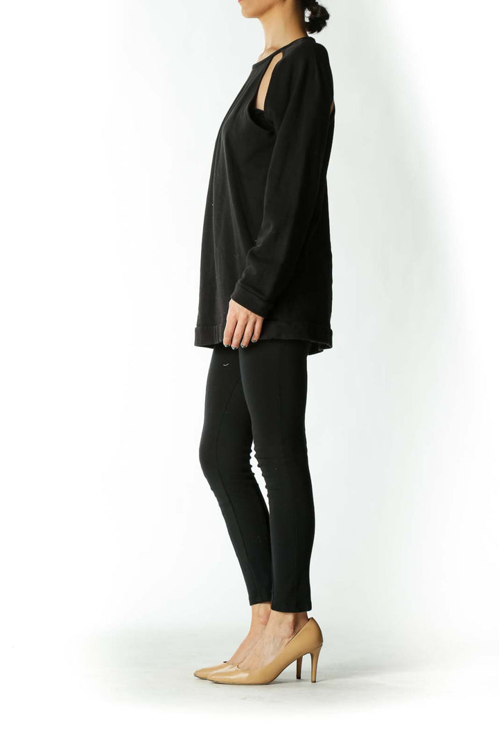 Black Shoulder Cut-Out Crew-Neck Sweatshirt