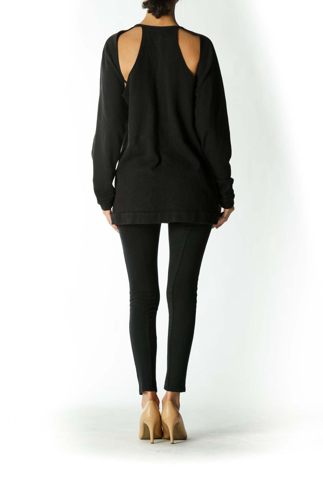 Black Shoulder Cut-Out Crew-Neck Sweatshirt