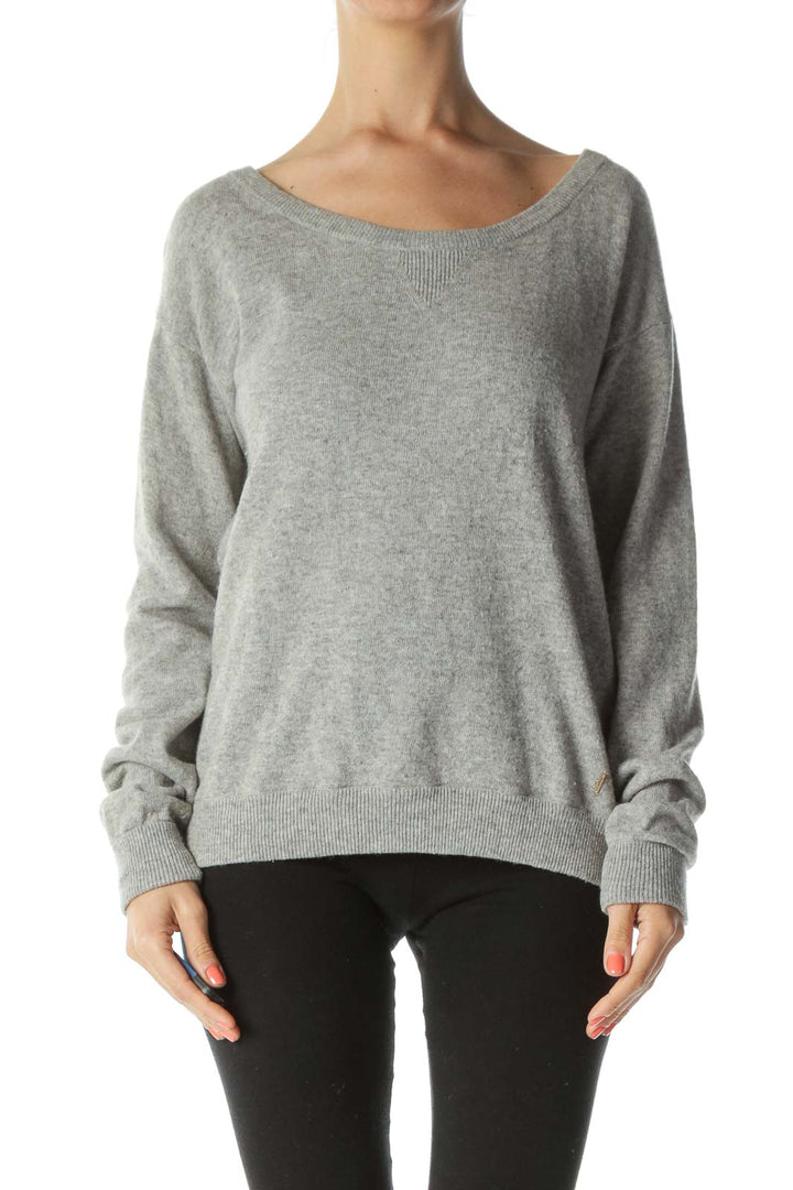 Gray Wool Cashmere Blend Long-Sleeve Pullover Sweater