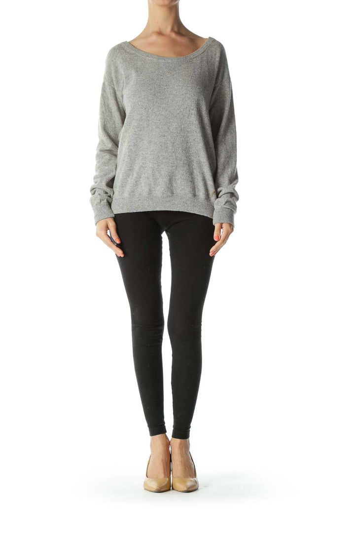 Gray Wool Cashmere Blend Long-Sleeve Pullover Sweater