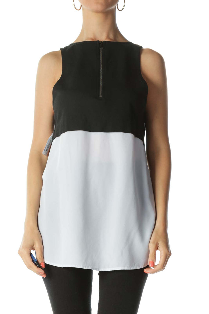 Black/Gray Back Color-Block and Zipper Detail Tank Top