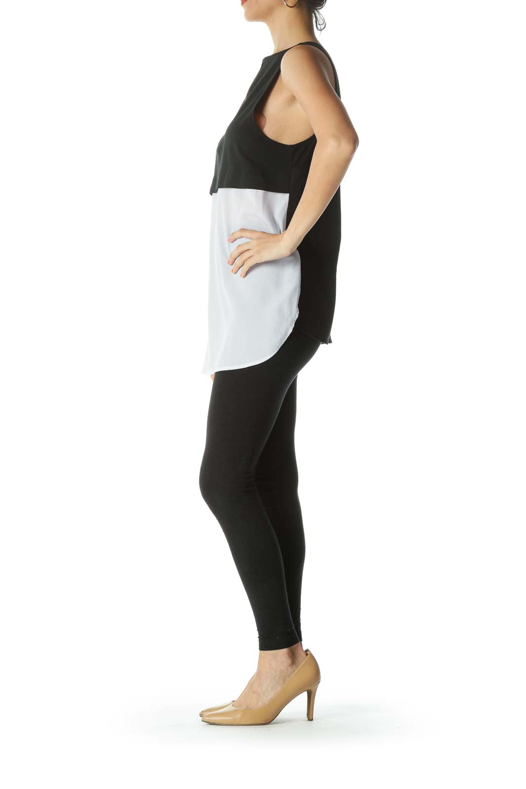 Black/Gray Back Color-Block and Zipper Detail Tank Top