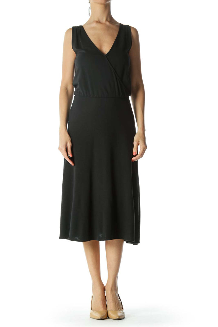 Black Mock-Wrap Knit Dress