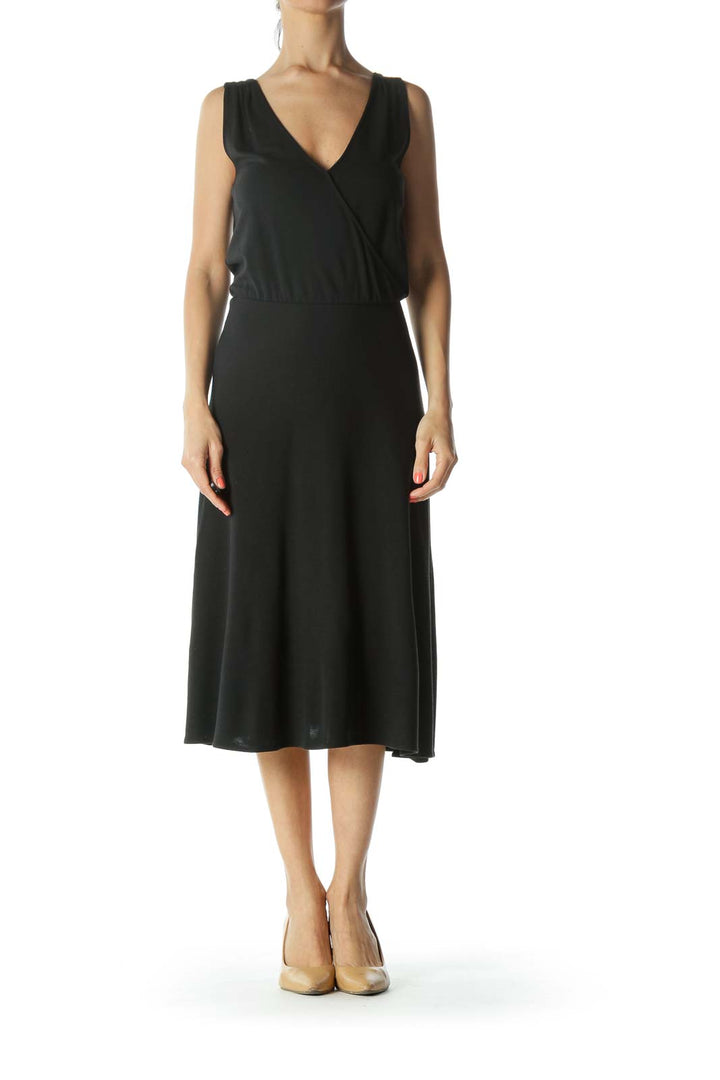 Black Mock-Wrap Knit Dress