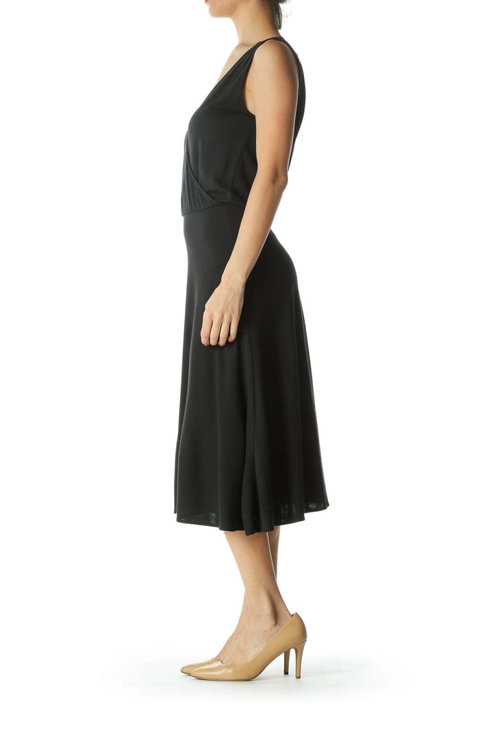 Black Mock-Wrap Knit Dress