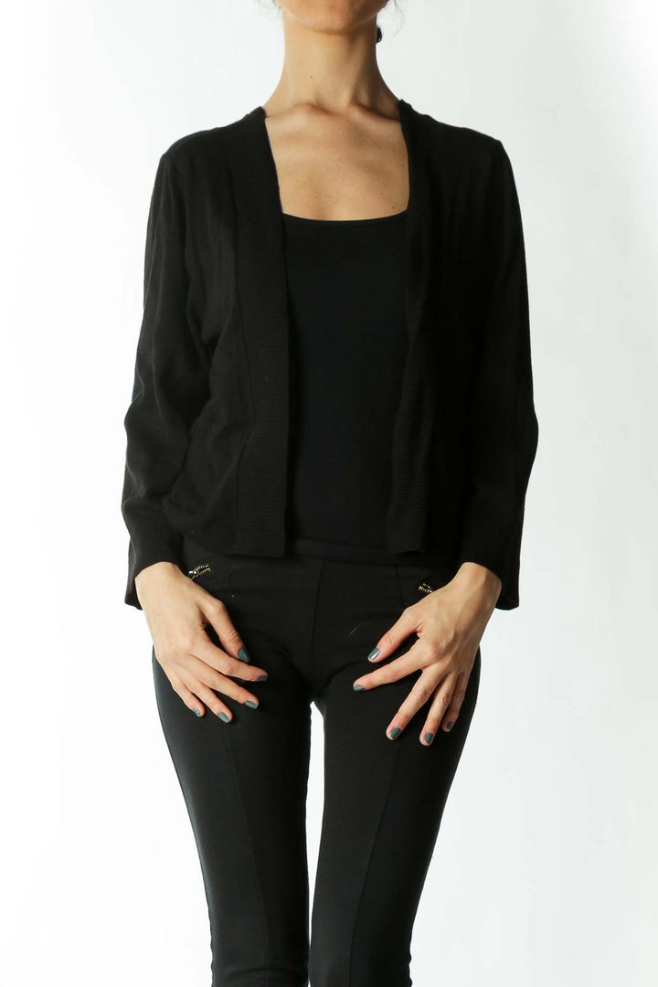 Black Cropped Open Cardigan