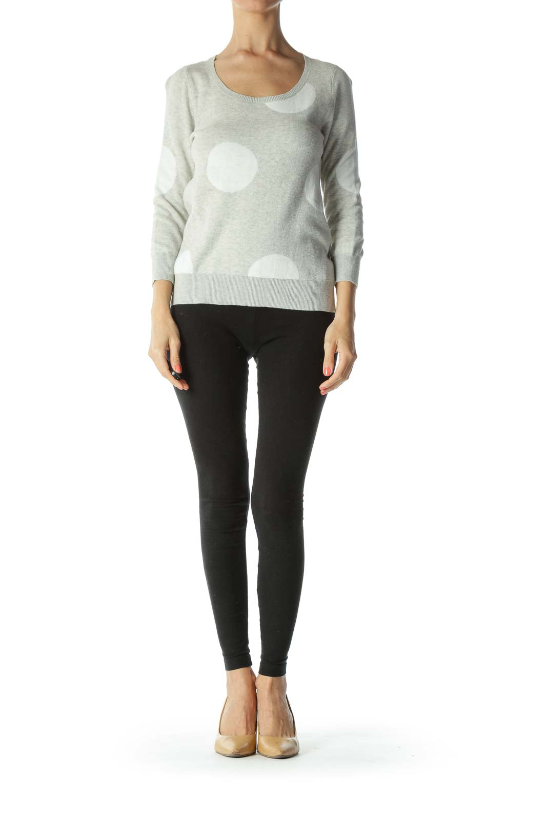 Gray/White 100% Cotton Polka-Dot Pullover Sweater