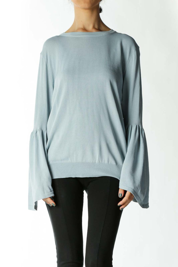 Light Blue Bell-Sleeve Knit Top