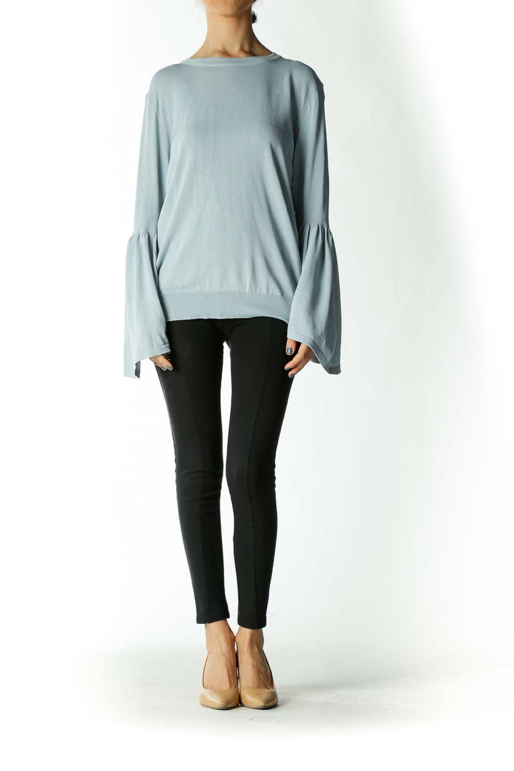 Light Blue Bell-Sleeve Knit Top