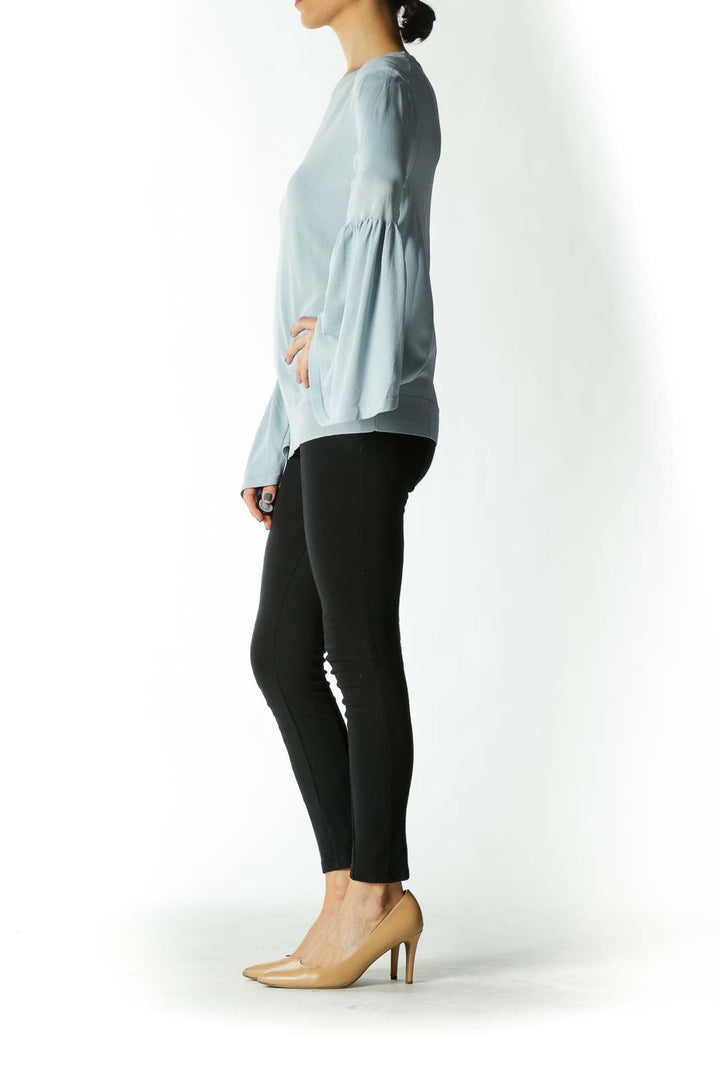 Light Blue Bell-Sleeve Knit Top