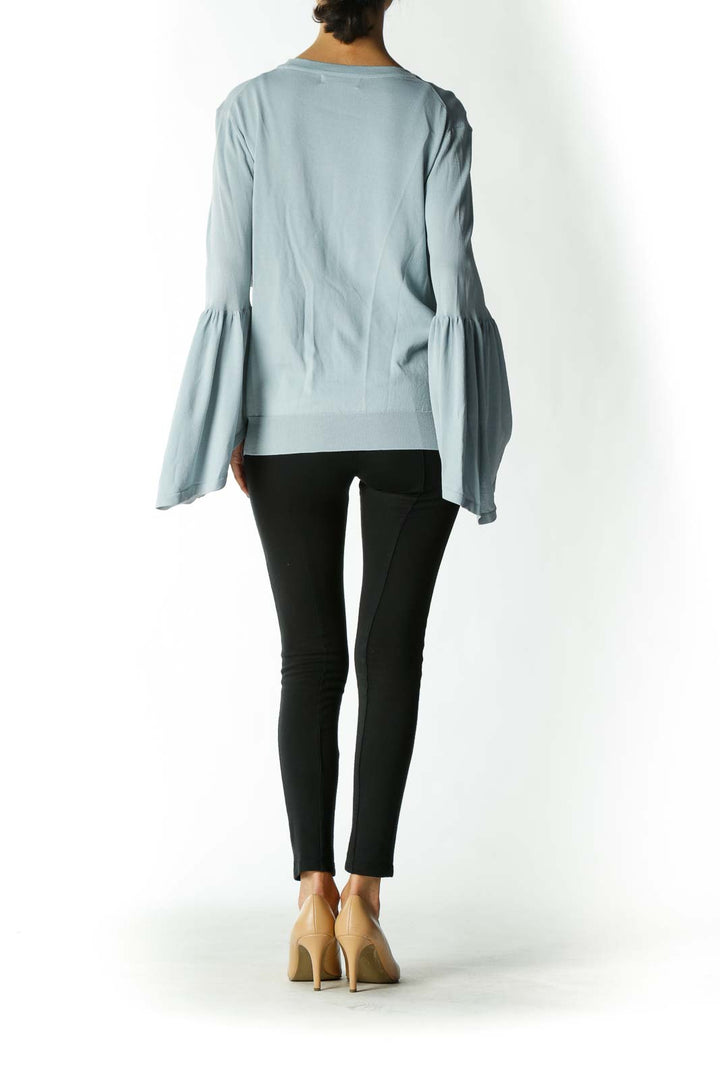 Light Blue Bell-Sleeve Knit Top