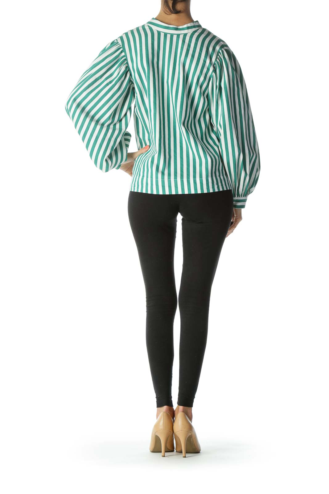 Emerald-Green/White Striped Neck-Back-Tie Top