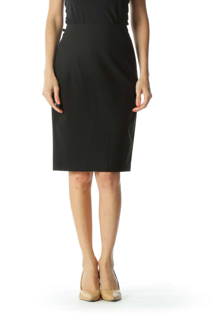 Black Back-Visible-Zipper-Detail Leg-Slit Pencil Skirt