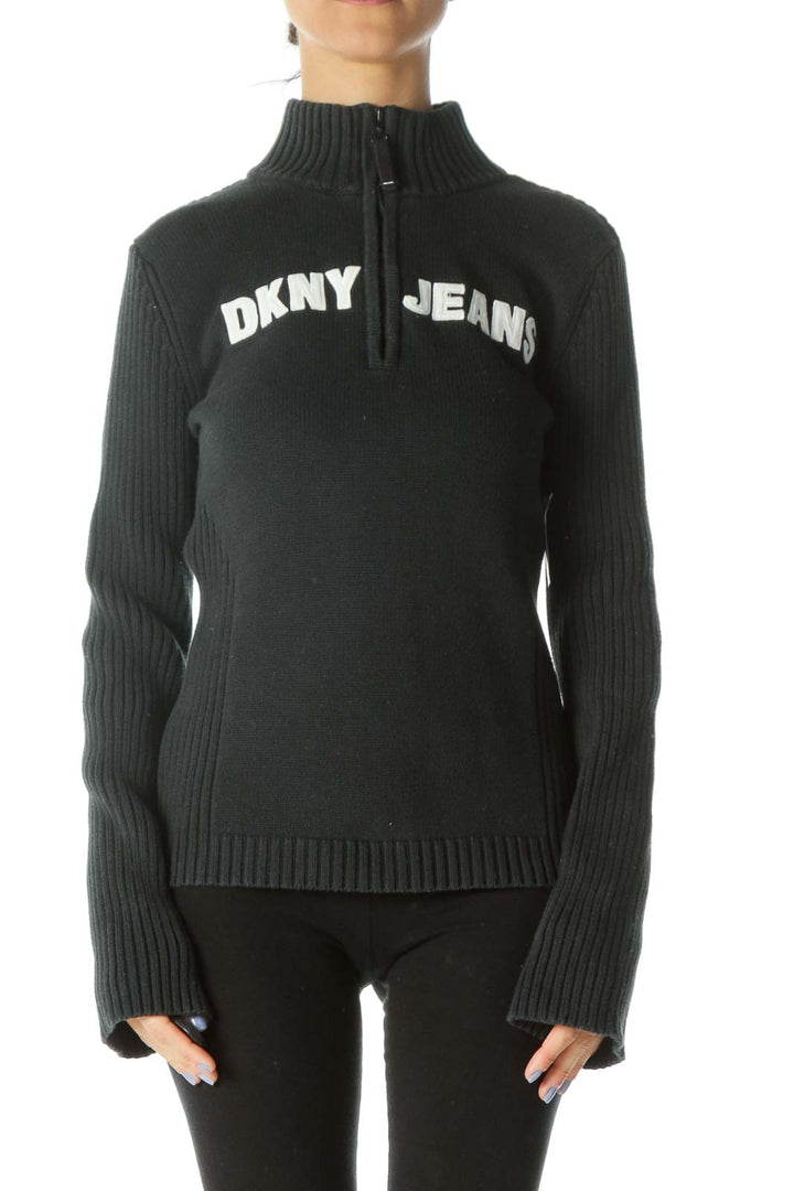 Black High-Neck Zippered Sweater