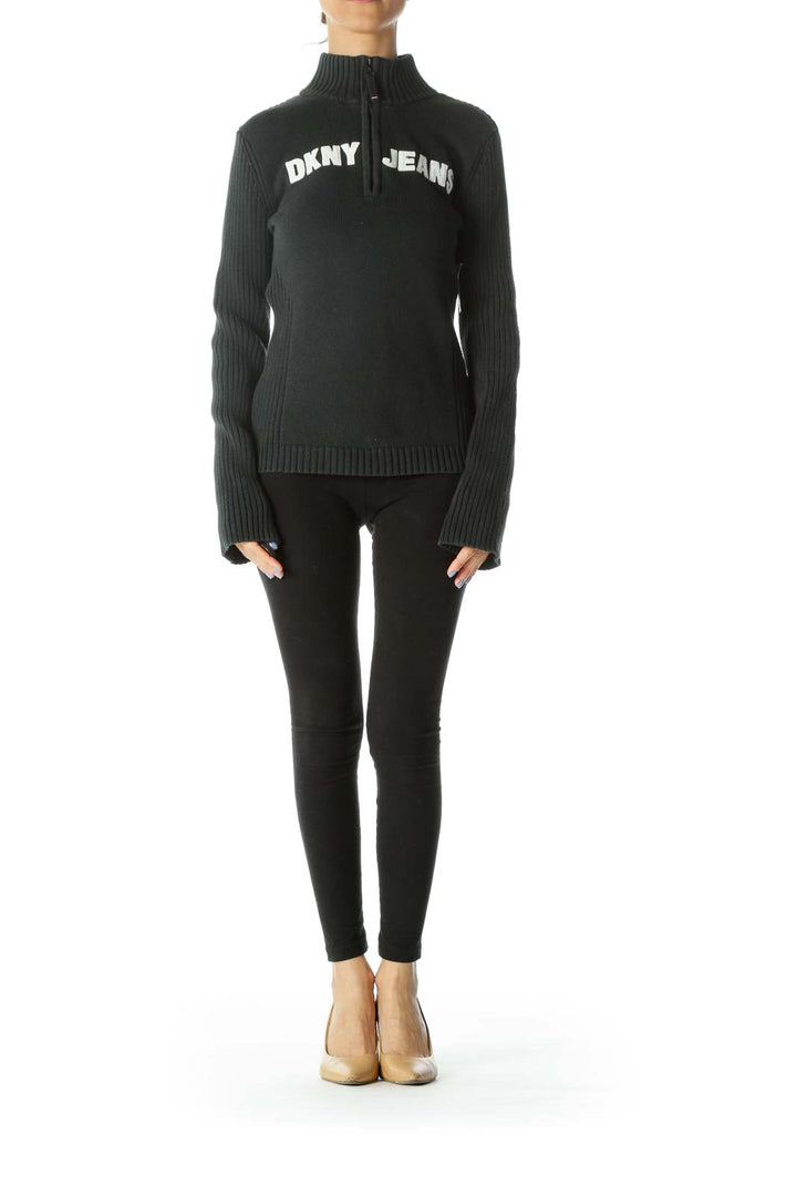 Black High-Neck Zippered Sweater